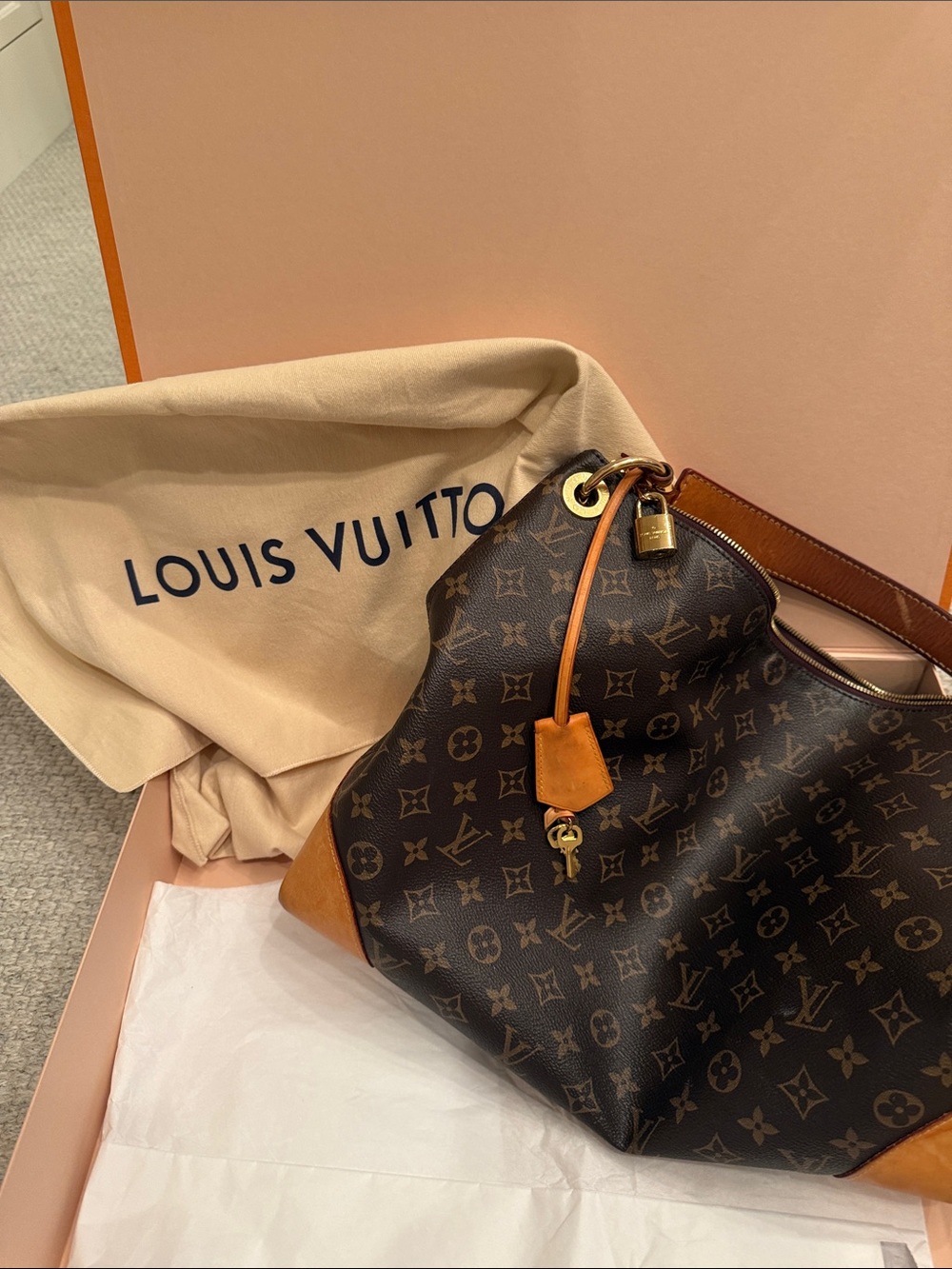 Louis Vuitton Berri MM MNG Monogram Canvas Shoulder Bag w Tan Leather Trim - Picture 11 of 16